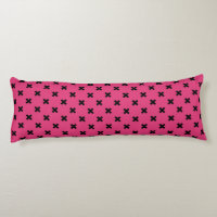 Black cross stitches on fuchsia