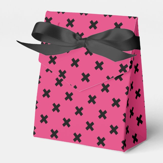 Black cross stitches on fuchsia favour box (Front Side)