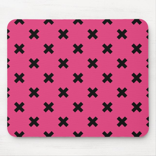 Black cross stitches on fuchsia mouse pad (Front)