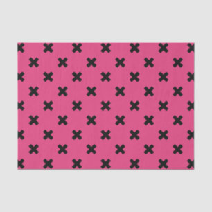 Black cross stitches on fuchsia tissue paper