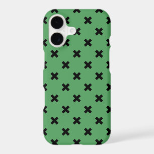 Black cross stitches on green