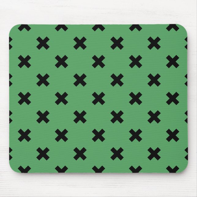 Black cross stitches on green mouse pad (Front)