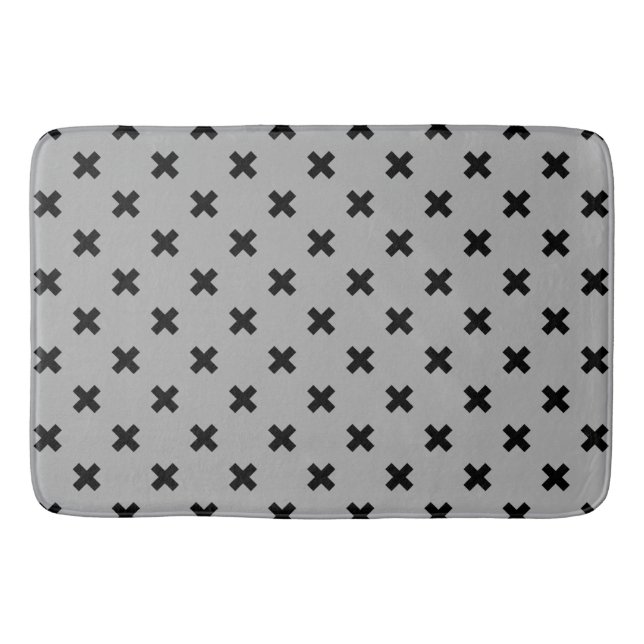 Black cross stitches on grey bath mat (Front)