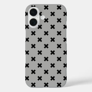 Black cross stitches on grey iPhone 16 case