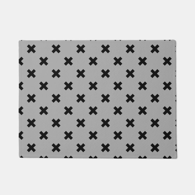Black cross stitches on grey doormat (Front)