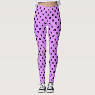 Black cross stitches on lilac leggings