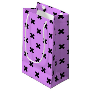 Black cross stitches on lilac small gift bag