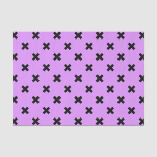 Black cross stitches on lilac tissue paper