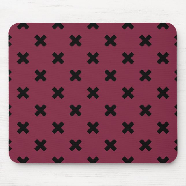 Black cross stitches on mulberry mouse pad (Front)
