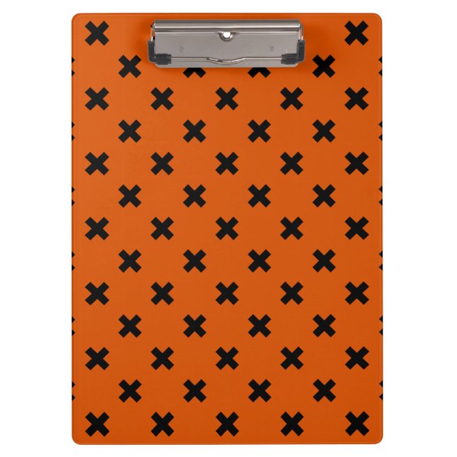 Black cross stitches on orange clipboard (Front)