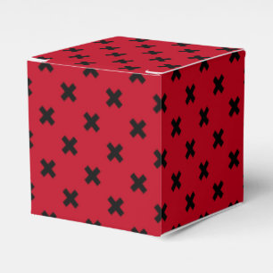 Black cross stitches on red favour box