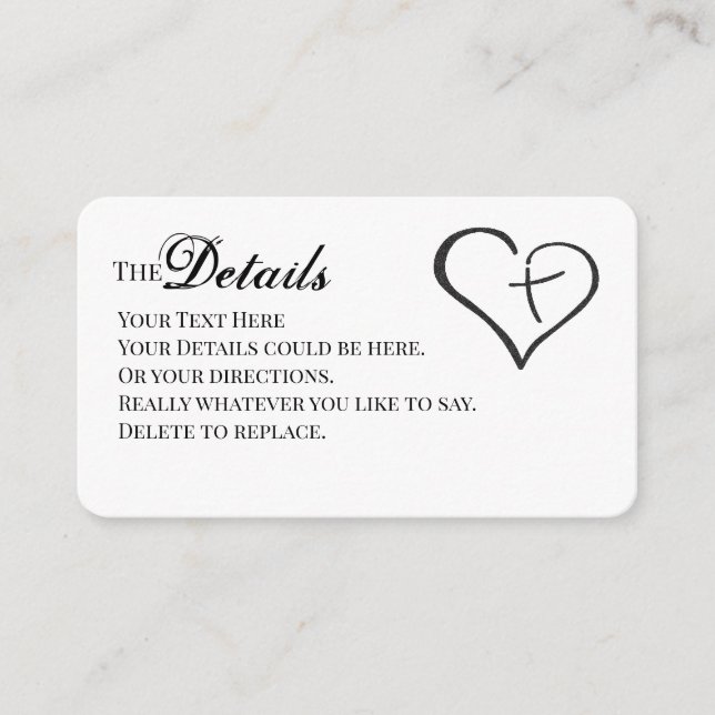 Black Crossed Heart Religious Details Card (Front)
