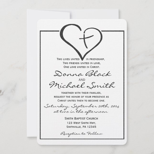 Black Crossed Heart Wedding Invitation (Front)