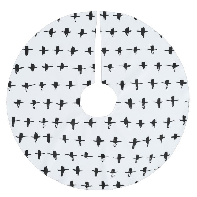 Black Crosses Hand Drawn Geometrical Brushed Polyester Tree Skirt (Front)