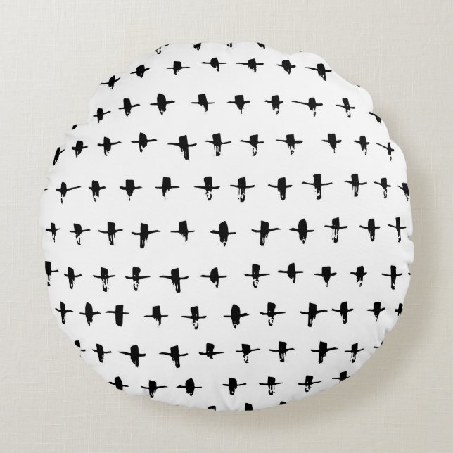 Black Crosses Hand Drawn Geometrical Round Cushion (Front)