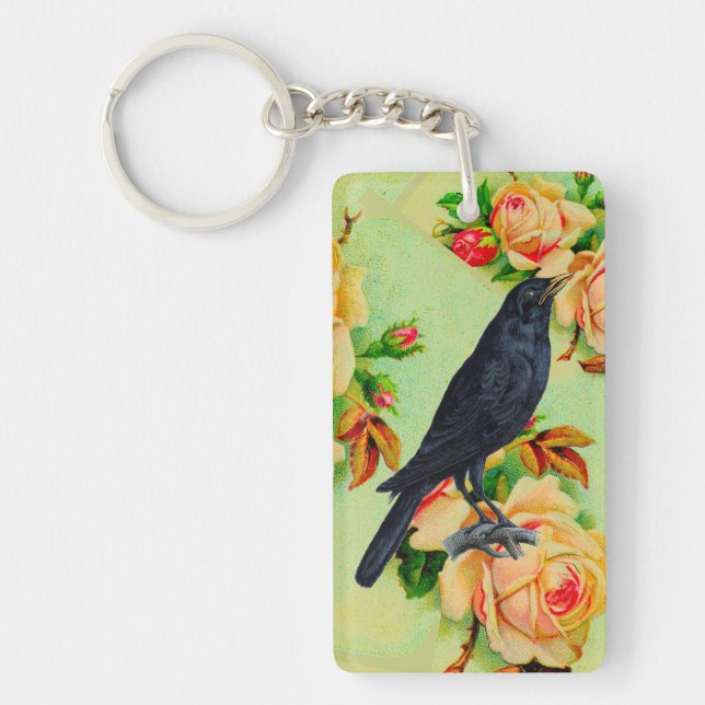 Black Crow and Rose Key Ring (Front)