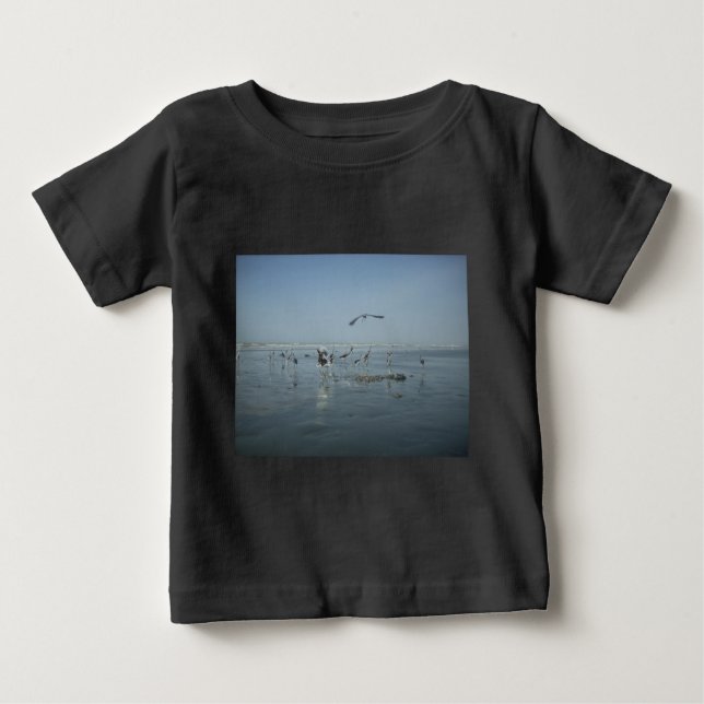 Black Crow and White Cranes: A Contrast in Nature Baby T-Shirt (Front)