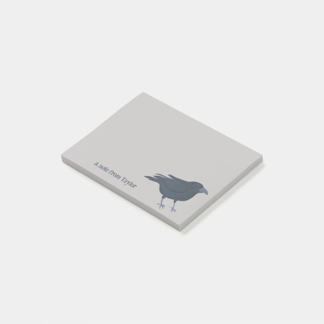 Black Crow Bird Illustration Personalised Post-it Notes (Angled)