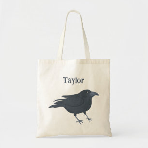 Black Crow Bird Illustration Personalised Tote Bag