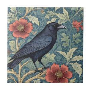 Black Crow Bird William Morris style Right facing Tile