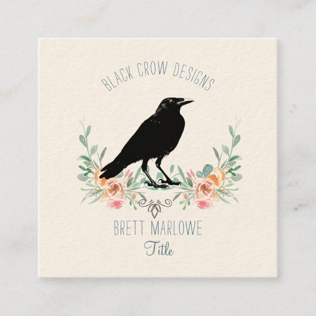 Black Crow Floral  Square Business Card (Front)