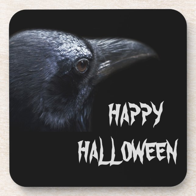 Black Crow Halloween Hard plastic coaster (Front)
