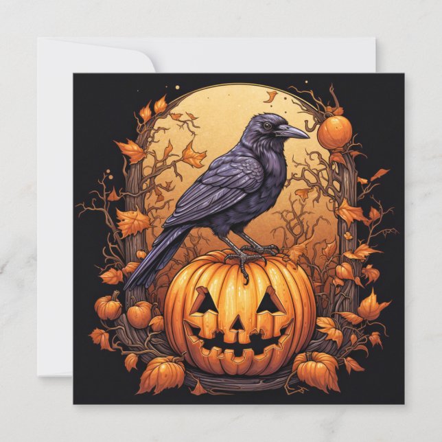 Black Crow Happy Halloween Card (Front)