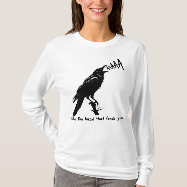 Black Crow Illustration - Gothic Style Art Design T-Shirt (Front)