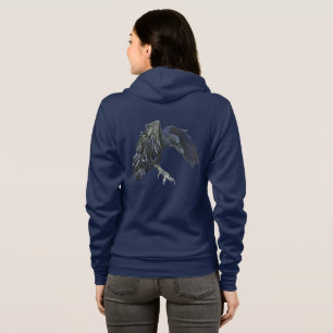 Black Crow Master of Time Illustration Navy Blue Hoodie