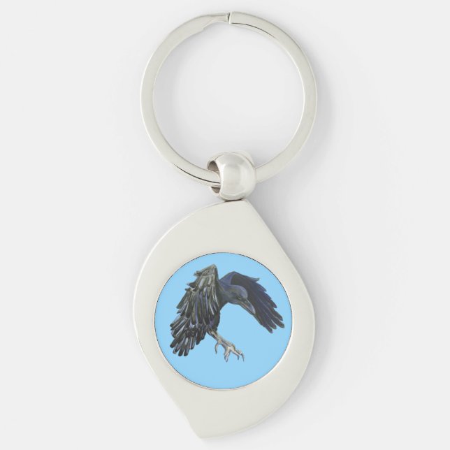 Black Crow Master of Time Illustration Sky Blue Key Ring (Front)