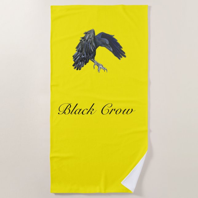 Black Crow Master of Time Personalised Yellow Beach Towel (Front)