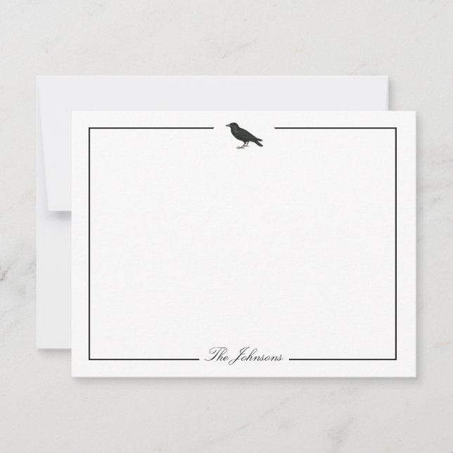 Black Crow Modern Spooky Personalised Stationery Card (Front)