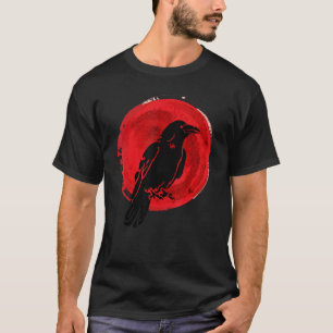 Black Crow Occult Japan Gothic Raven Bird Red Moon T-Shirt