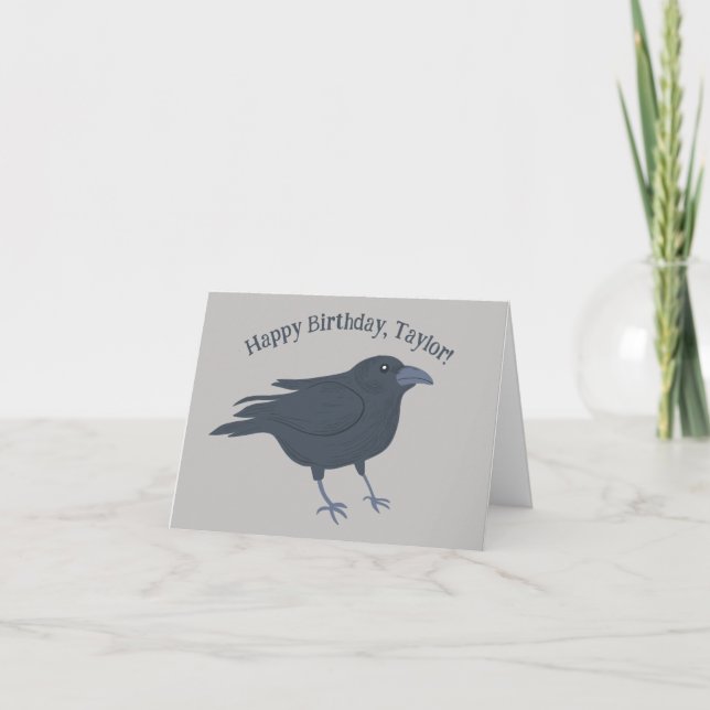 Black Crow on Grey Personalised Card (Front)