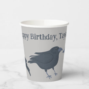 Black Crow on Grey Personalised Paper Cups