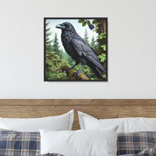 Black Crow on Tree Branch Canvas Print