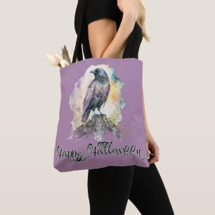 Black Crow Pastel Pretty Creepy Spooky Halloween Tote Bag