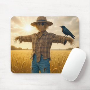Black Crow Perched On a Scarecrow Mouse Pad
