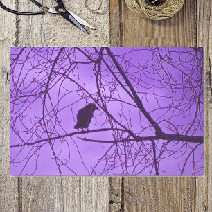 Black Crow Purple Sky Black Spooky Trees Tissue Paper