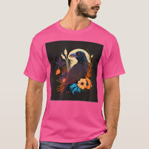 Black Crow Raven Skull Moon Floral Bird Wicca Wome T-Shirt