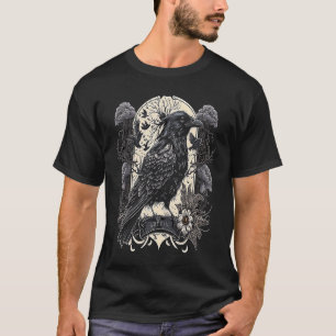 Black Crow Raven Skull Viking Norse Occult Gothic T-Shirt