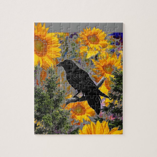 black crow & sunflowers art jigsaw puzzle (Vertical)
