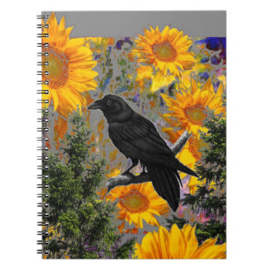 black crow & sunflowers art spiral notebook