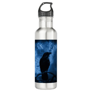 Black Crow with Runes Dark Goth Style 710 Ml Water Bottle