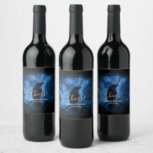 Black Crow with Runes Dark Goth Style Cheers Wine Label
