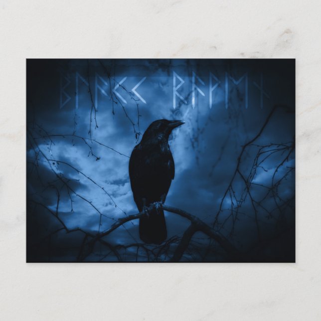 Black Crow with Runes Dark Goth Style Holiday Postcard (Front)