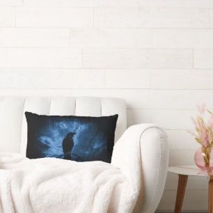 Black Crow with Runes Dark Goth Style Lumbar Cushion