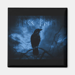 Black Crow with Runes Dark Goth Style Magnet
