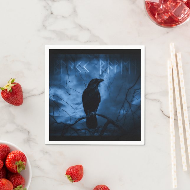  Black Crow with Runes Dark Goth Style Napkin (Insitu)
