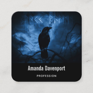 Black Crow with Runes Dark Goth Style Square Business Card